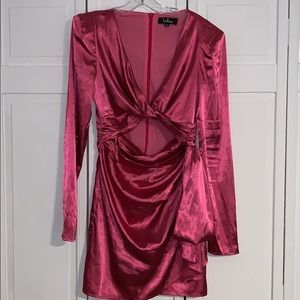 LULU’s Satin Puff Shoulder Cut Out Satin Dress